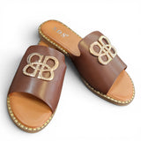 Pantoletten Braun Gold-Details