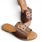 Pantoletten Braun Gold-Details