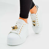 Plateau-Sneaker "Weiß-Gold-Details"