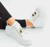 Plateau-Sneaker "Weiß-Gold-Details"