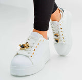 Plateau-Sneaker "Weiß-Gold-Details"