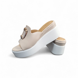 Keilabsatz Pantoletten Beige/Weiß