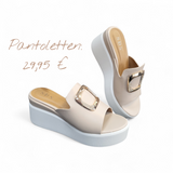Keilabsatz Pantoletten Beige/Weiß