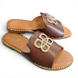Pantoletten Braun Gold-Details