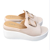 Keilabsatz Pantoletten Beige/Weiß