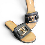 Pantoletten Schwarz Metalldetail-Gold